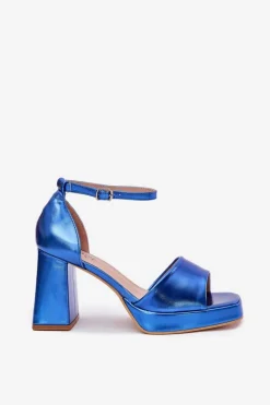 Discount Boto Lakierowane Sandały Damskie Na Słupku e Marila Niebieski