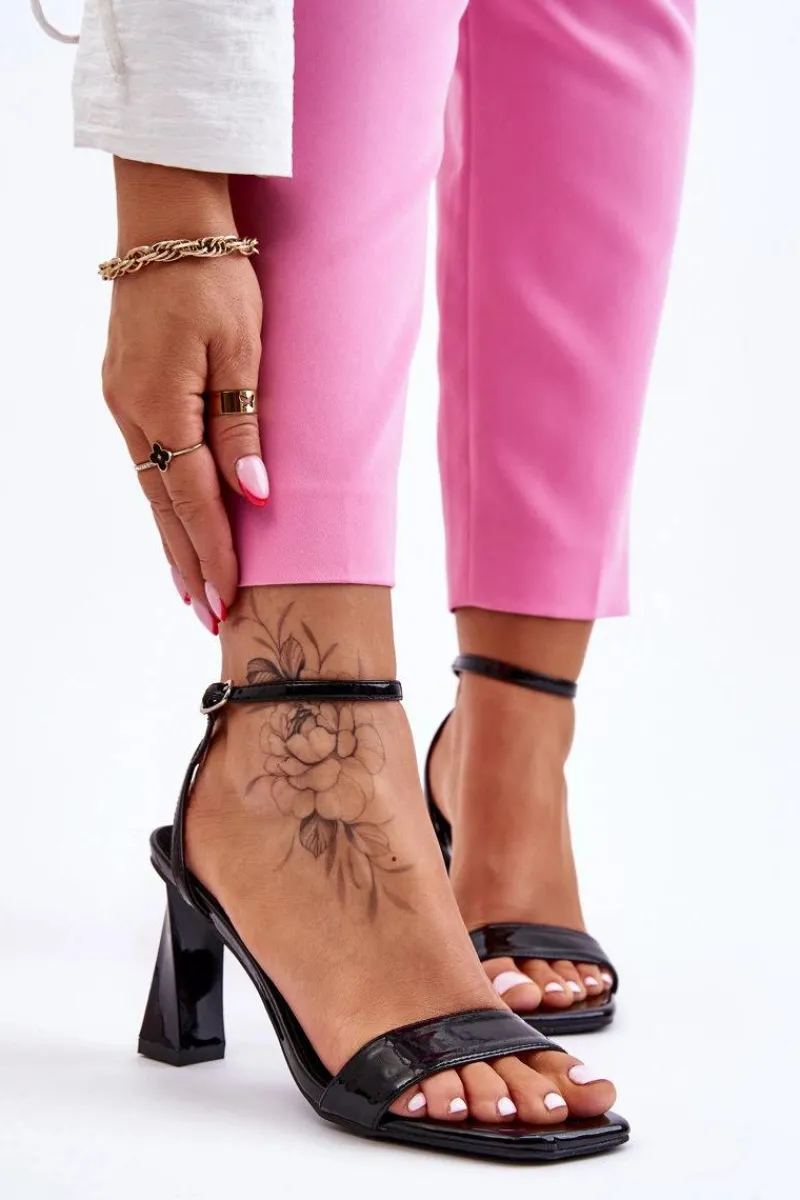 Hot Lakierowane Sandały Na Obcasie Czarne Owen Damskie Sandały Na Obcasie