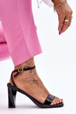 Hot Lakierowane Sandały Na Obcasie Czarne Owen Damskie Sandały Na Obcasie