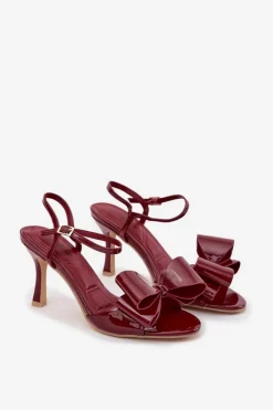 Sandały Na Obcasie>Boto Lakierowane Sandały Na Szpilce Z Kokardą Bordowe Noliva Czerwony