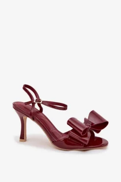 Sandały Na Obcasie>Boto Lakierowane Sandały Na Szpilce Z Kokardą Bordowe Noliva Czerwony