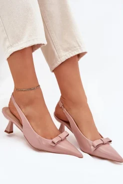 New Boto Lakierowane Sandały Na Szpilce Z Kokardką Nude Naylna