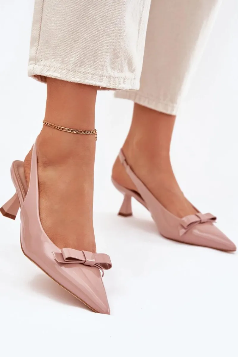 New Boto Lakierowane Sandały Na Szpilce Z Kokardką Nude Naylna