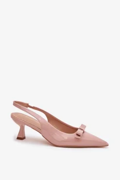 New Boto Lakierowane Sandały Na Szpilce Z Kokardką Nude Naylna