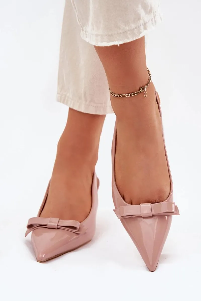 New Boto Lakierowane Sandały Na Szpilce Z Kokardką Nude Naylna