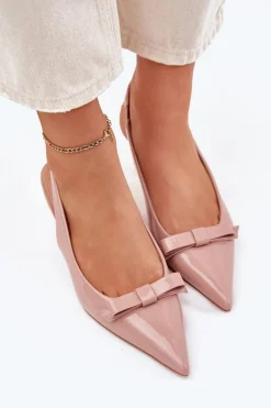 New Boto Lakierowane Sandały Na Szpilce Z Kokardką Nude Naylna