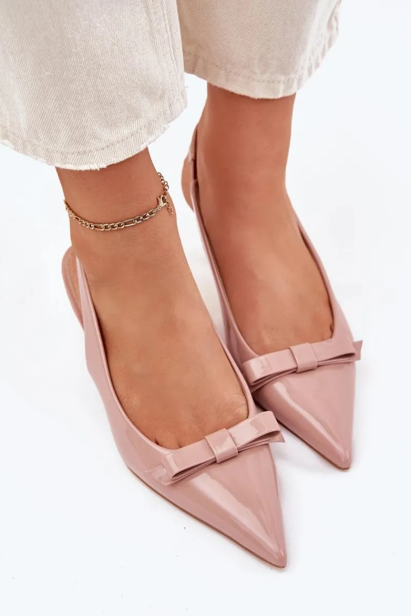 New Boto Lakierowane Sandały Na Szpilce Z Kokardką Nude Naylna