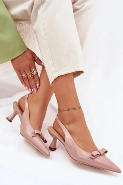New Boto Lakierowane Sandały Na Szpilce Z Kokardką Nude Naylna