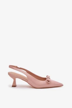 New Boto Lakierowane Sandały Na Szpilce Z Kokardką Nude Naylna