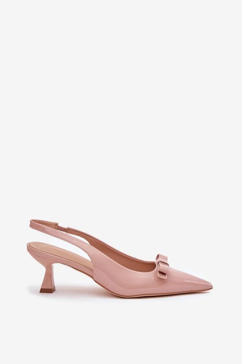 New Boto Lakierowane Sandały Na Szpilce Z Kokardką Nude Naylna