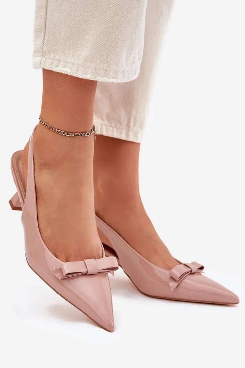 New Boto Lakierowane Sandały Na Szpilce Z Kokardką Nude Naylna