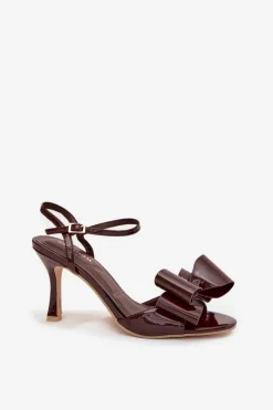 Online Boto Lakierowane Sandały Na Szpilce Z Kokardą Czekoladowe Noliva Brązowy