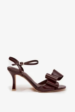 Online Boto Lakierowane Sandały Na Szpilce Z Kokardą Czekoladowe Noliva Brązowy