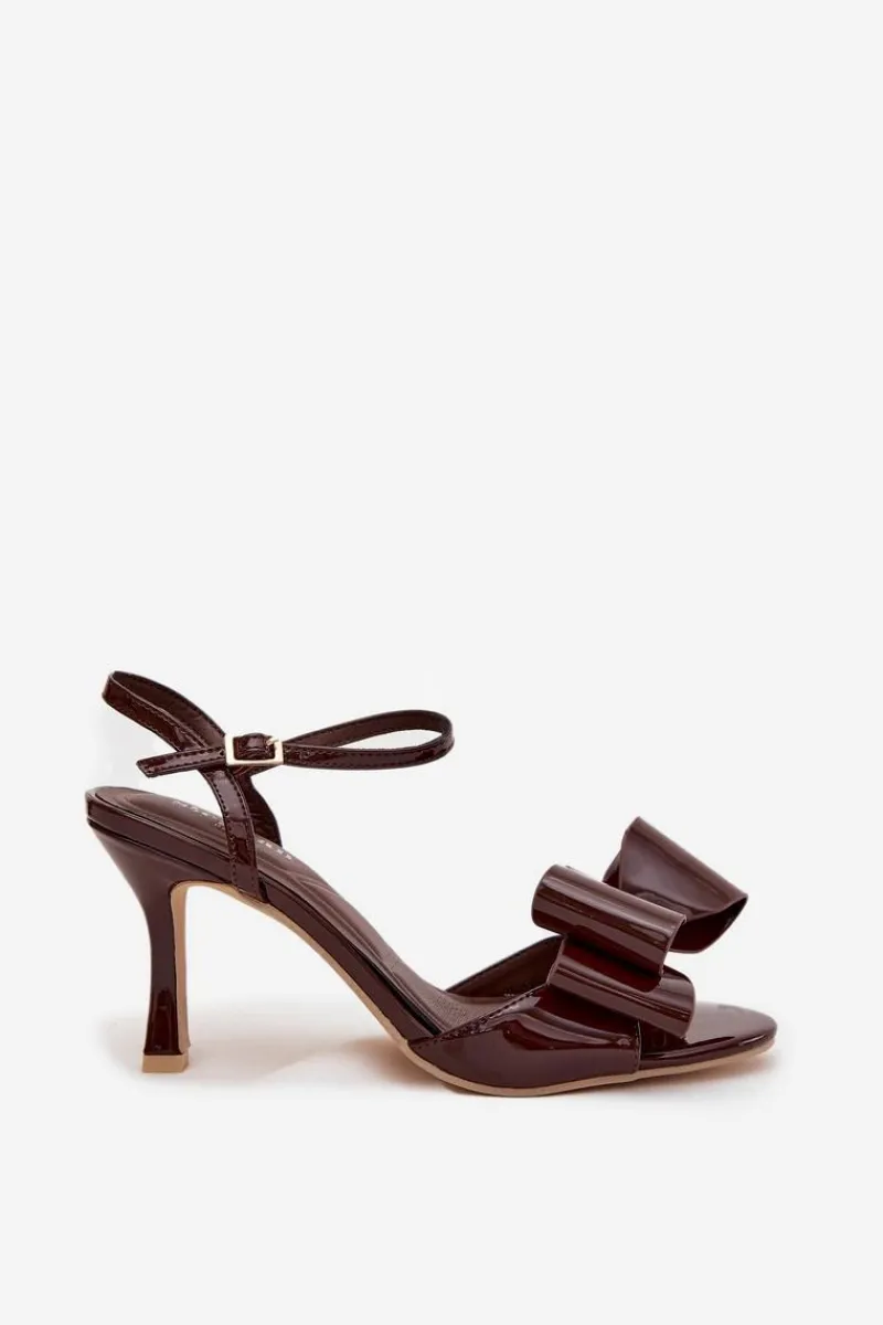 Online Boto Lakierowane Sandały Na Szpilce Z Kokardą Czekoladowe Noliva Brązowy