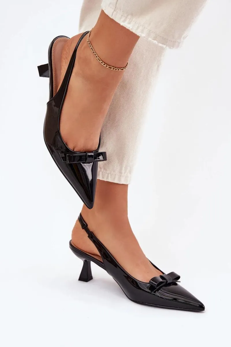 Sandały Na Obcasie|Czółenka Klasyczne>Boto Lakierowane Sandały Na Szpilce Z Kokardką Czarne Naylna Czarny
