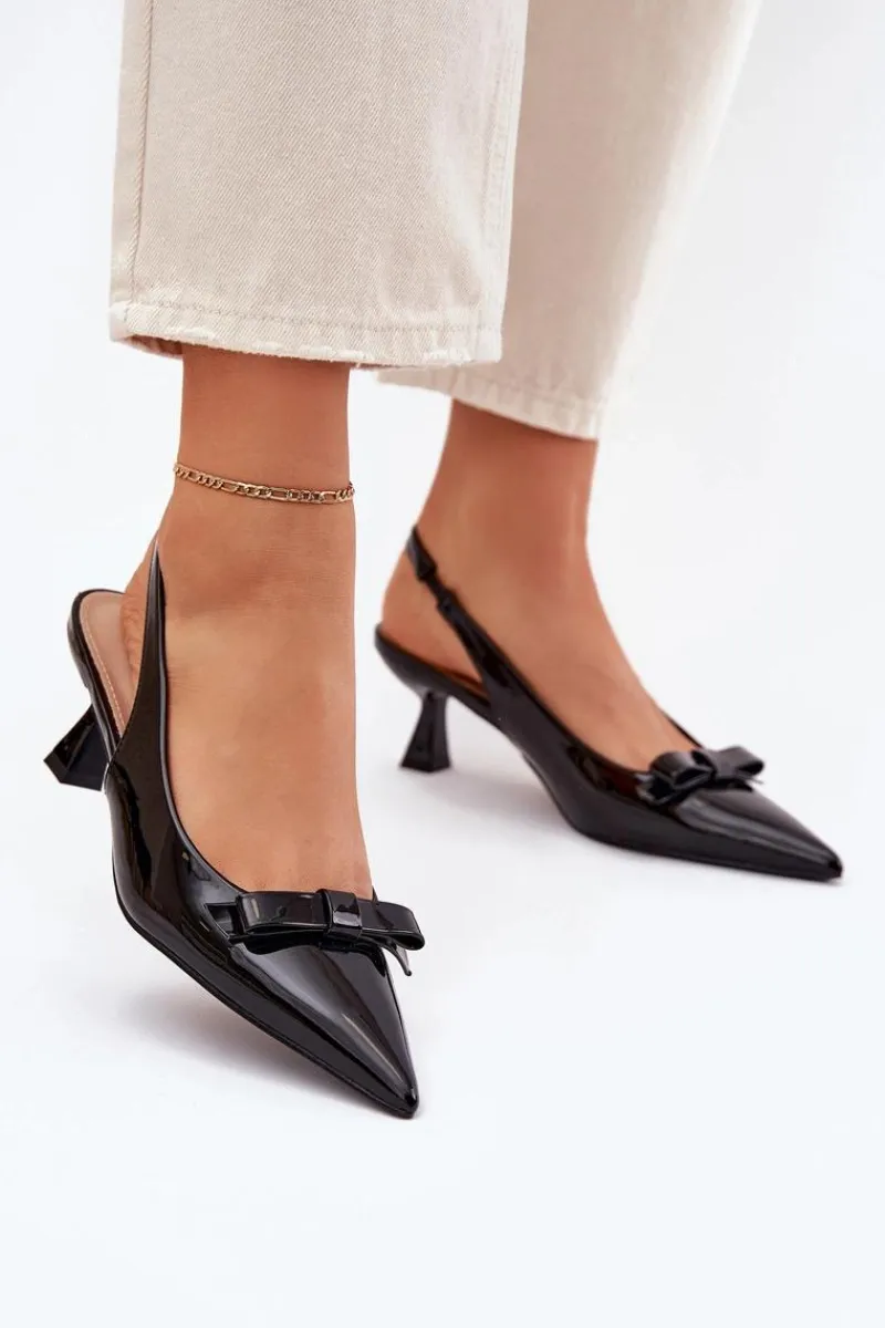Sandały Na Obcasie|Czółenka Klasyczne>Boto Lakierowane Sandały Na Szpilce Z Kokardką Czarne Naylna Czarny