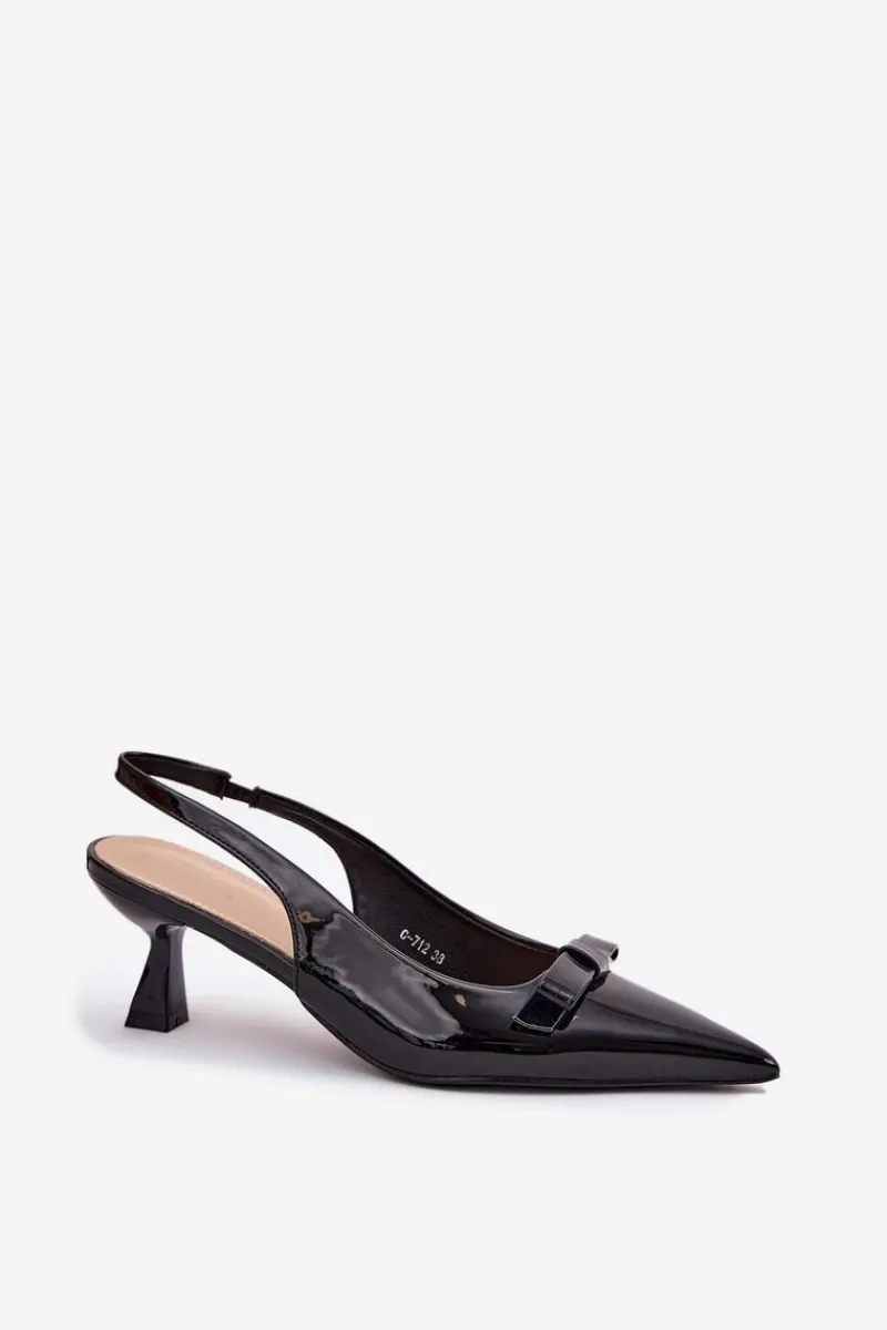 Sandały Na Obcasie|Czółenka Klasyczne>Boto Lakierowane Sandały Na Szpilce Z Kokardką Czarne Naylna Czarny