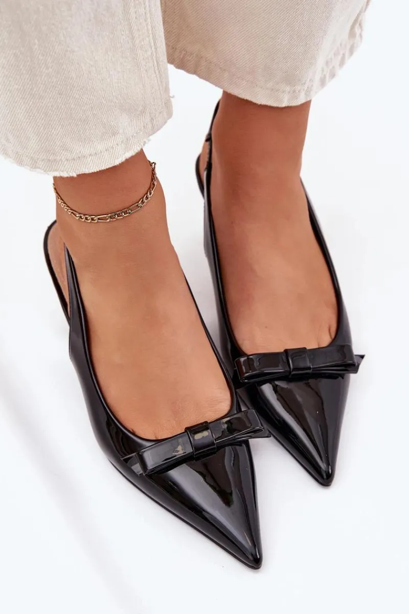 Sandały Na Obcasie|Czółenka Klasyczne>Boto Lakierowane Sandały Na Szpilce Z Kokardką Czarne Naylna Czarny