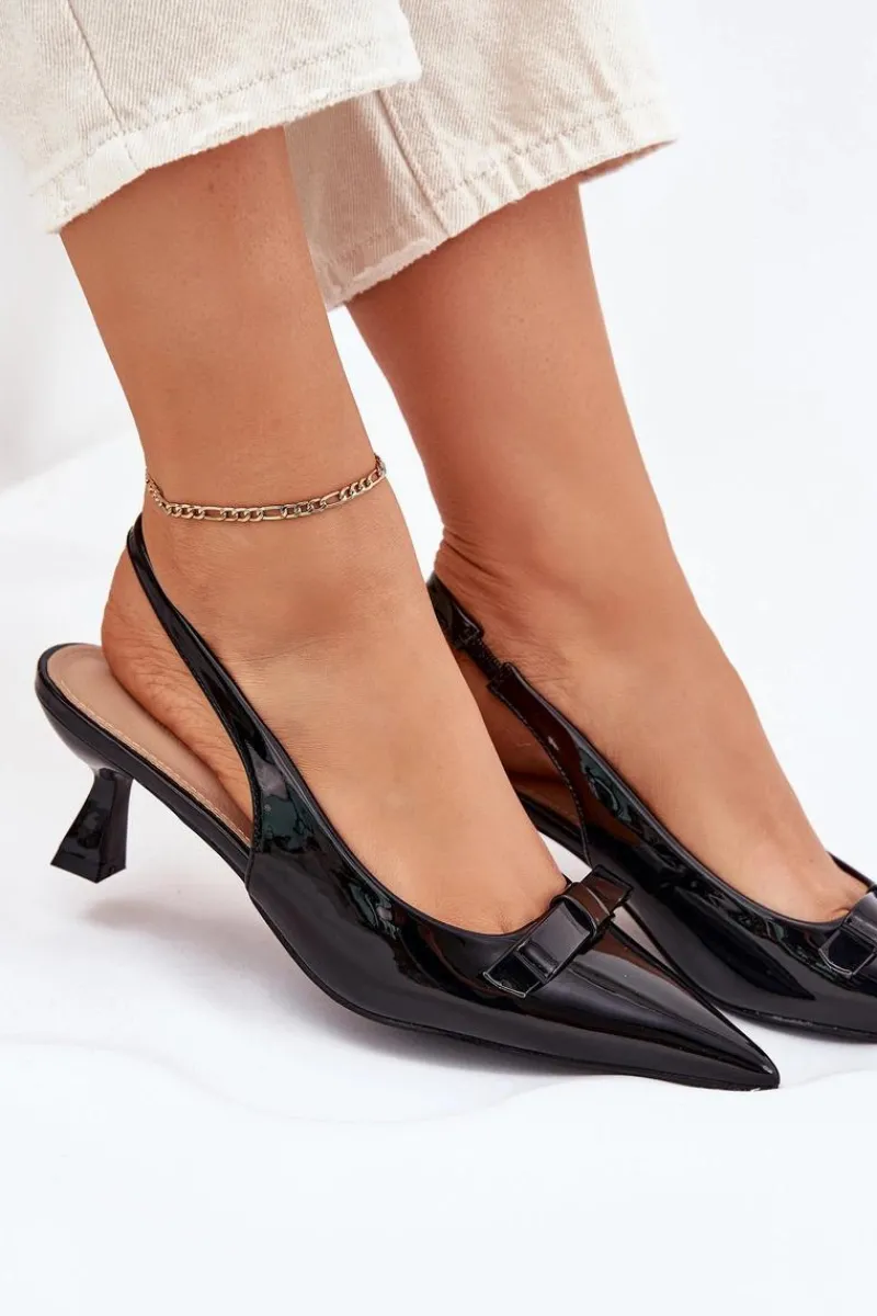 Sandały Na Obcasie|Czółenka Klasyczne>Boto Lakierowane Sandały Na Szpilce Z Kokardką Czarne Naylna Czarny