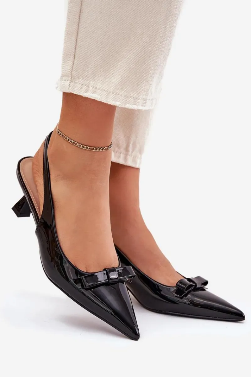 Sandały Na Obcasie|Czółenka Klasyczne>Boto Lakierowane Sandały Na Szpilce Z Kokardką Czarne Naylna Czarny