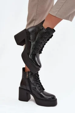 Botki Ocieplane|Botki Skórzane>Buty damskie Vinceza Lakierowane Skórzane Botki Damskie Na Platformie I Słupku Vinceza 66817 Czarne