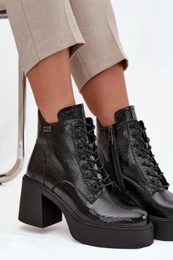 Botki Ocieplane|Botki Skórzane></noscript>Buty damskie Vinceza Lakierowane Skórzane Botki Damskie Na Platformie I Słupku Vinceza 66817 Czarne