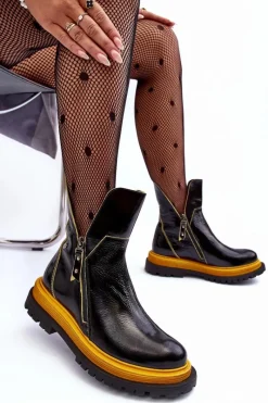 Outlet Maciejka Lakierowane Skórzane Botki Damskie 05747-07 Czarne