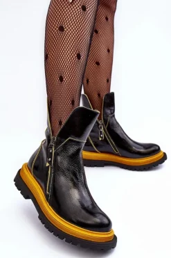 Outlet Maciejka Lakierowane Skórzane Botki Damskie 05747-07 Czarne