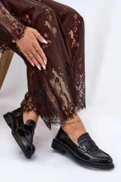 Hot Buty damskie Vinceza Lakierowane Skórzane Mokasyny Damskie Vinceza 91125 Czarne Czarny