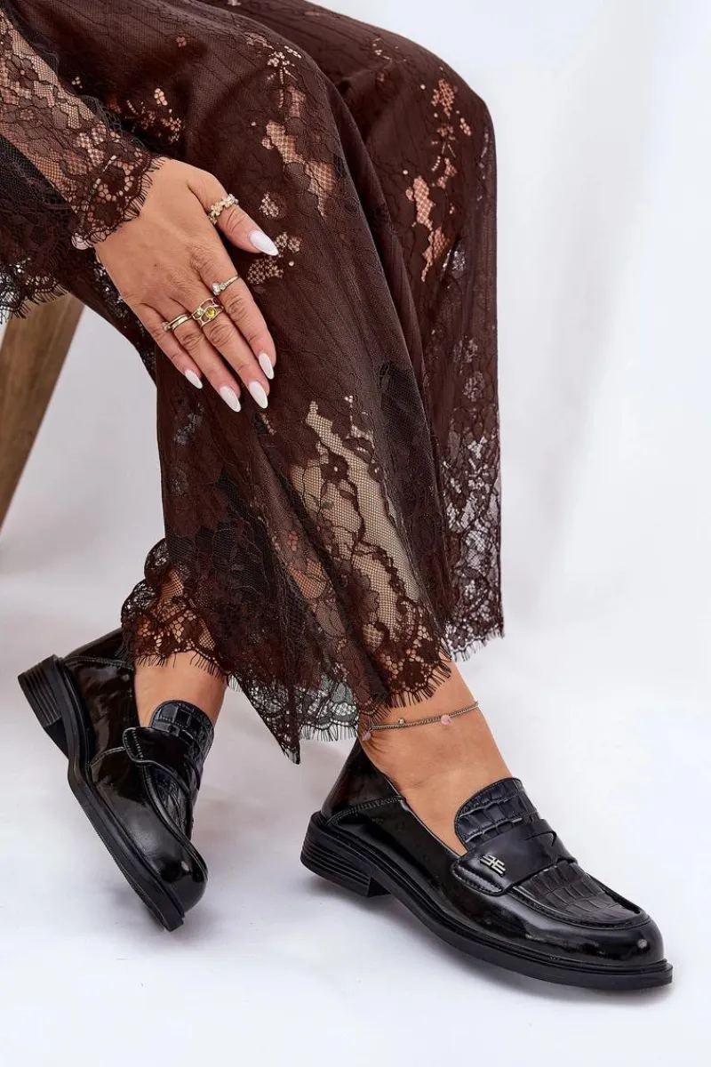 Hot Buty damskie Vinceza Lakierowane Skórzane Mokasyny Damskie Vinceza 91125 Czarne Czarny