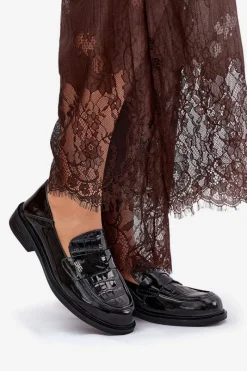 Hot Buty damskie Vinceza Lakierowane Skórzane Mokasyny Damskie Vinceza 91125 Czarne Czarny