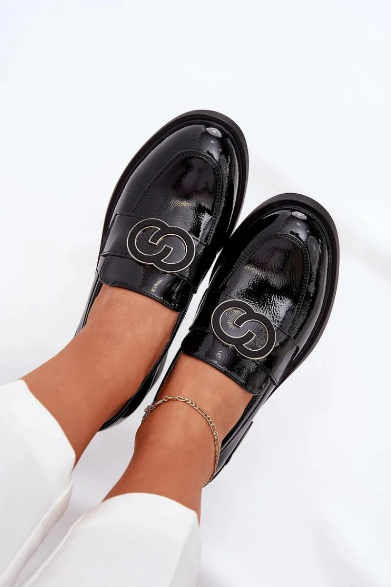 Loafersy Damskie|Mokasyny Damskie Lakierowane>Buty damskie Vinceza Lakierowane Skórzane Mokasyny Na Obcasie Vinceza 18102 Czarne