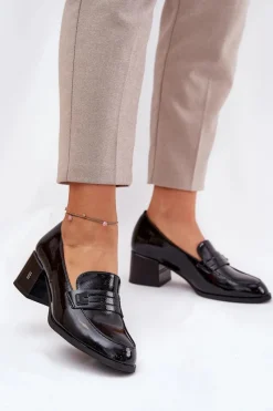 Best Lakierowane Skórzane Półbuty Damskie Na Obcasie Vinceza 18105 Czarne Damskie Półbuty Lakierowane|Półbuty Skórzane