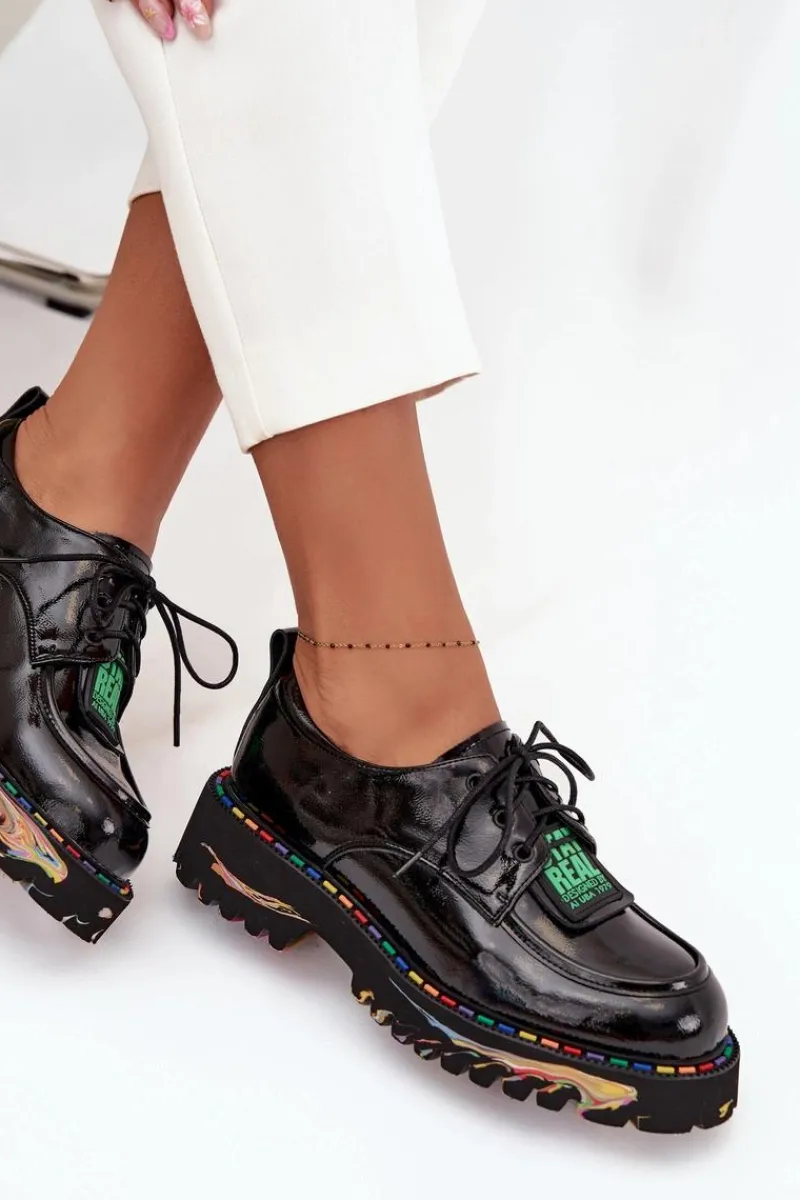 Hot Artiker Lakierowane Skórzane Półbuty Damskie 57C0172 Czarne