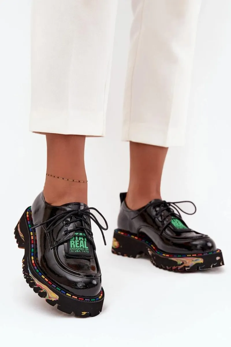 Hot Artiker Lakierowane Skórzane Półbuty Damskie 57C0172 Czarne