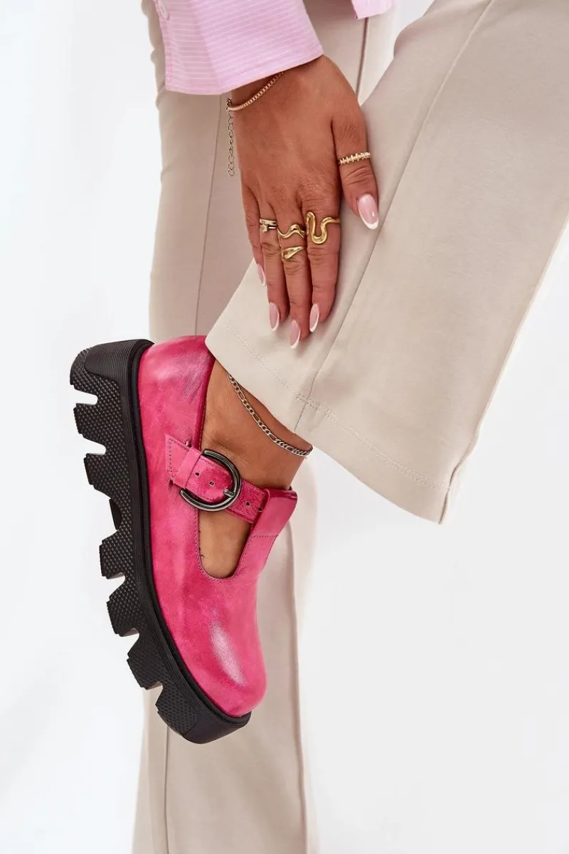 Discount Lakierowane Skórzane Półbuty Z Klamrą 20183 Fuksja Damskie Półbuty Skórzane