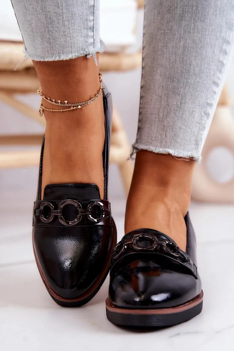 Discount Lakierowane Skórzane Półbuty Na Koturnie Czarne Melodie Damskie Półbuty Lakierowane