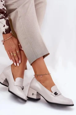 Outlet Buty damskie Vinceza Lakierowane Skórzane Półbuty Damskie Na Obcasie Vinceza 18105 Szare