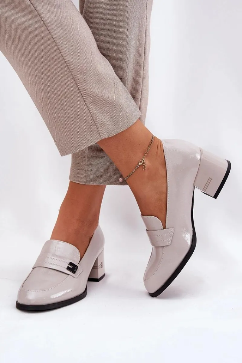 Outlet Buty damskie Vinceza Lakierowane Skórzane Półbuty Damskie Na Obcasie Vinceza 18105 Szare