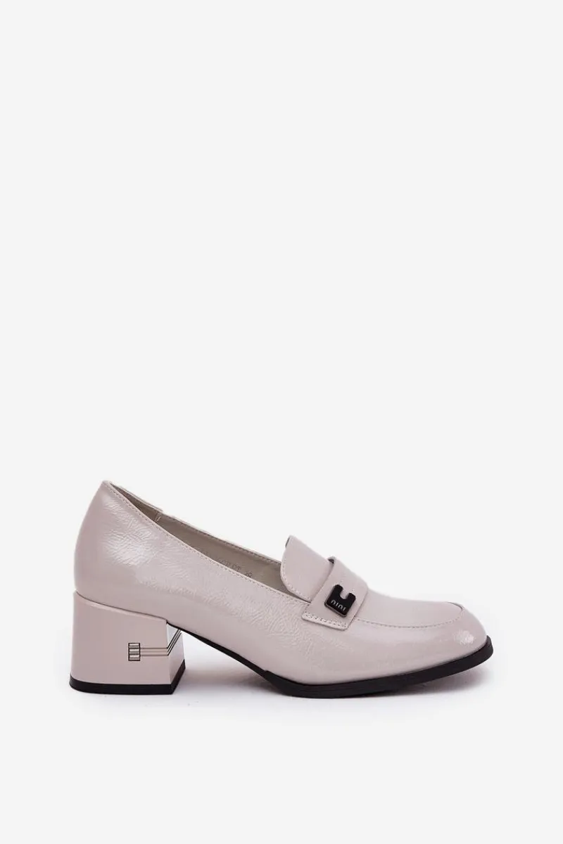 Outlet Buty damskie Vinceza Lakierowane Skórzane Półbuty Damskie Na Obcasie Vinceza 18105 Szare