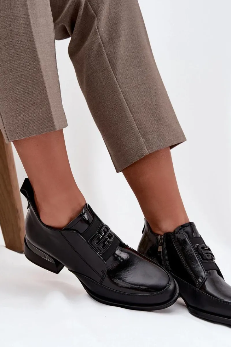 Półbuty Lakierowane|Półbuty Skórzane>Buty damskie Vinceza Lakierowane Skórzane Półbuty Damskie Na Niskim Obcasie Z Ozdobnym Detalem Vinceza 91161 Czarne