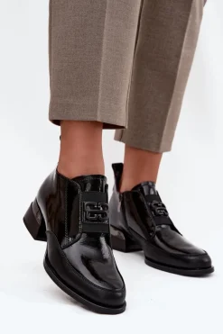 Półbuty Lakierowane|Półbuty Skórzane>Buty damskie Vinceza Lakierowane Skórzane Półbuty Damskie Na Niskim Obcasie Z Ozdobnym Detalem Vinceza 91161 Czarne