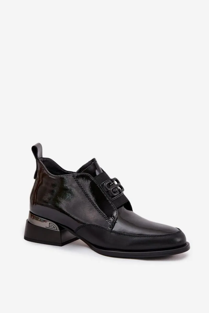 Półbuty Lakierowane|Półbuty Skórzane>Buty damskie Vinceza Lakierowane Skórzane Półbuty Damskie Na Niskim Obcasie Z Ozdobnym Detalem Vinceza 91161 Czarne