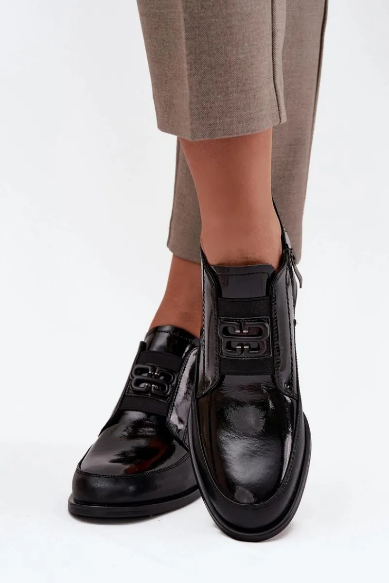 Półbuty Lakierowane|Półbuty Skórzane>Buty damskie Vinceza Lakierowane Skórzane Półbuty Damskie Na Niskim Obcasie Z Ozdobnym Detalem Vinceza 91161 Czarne