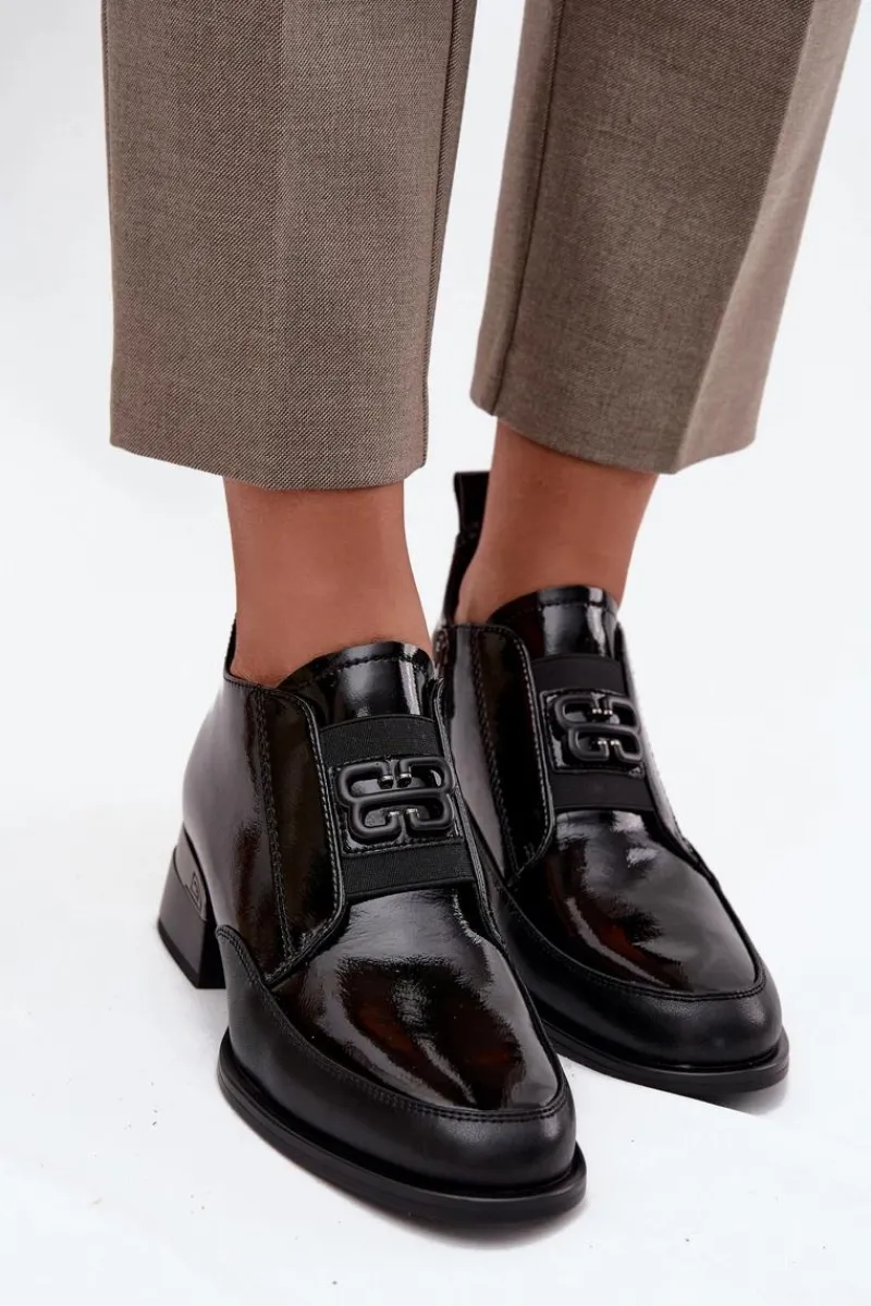 Półbuty Lakierowane|Półbuty Skórzane>Buty damskie Vinceza Lakierowane Skórzane Półbuty Damskie Na Niskim Obcasie Z Ozdobnym Detalem Vinceza 91161 Czarne