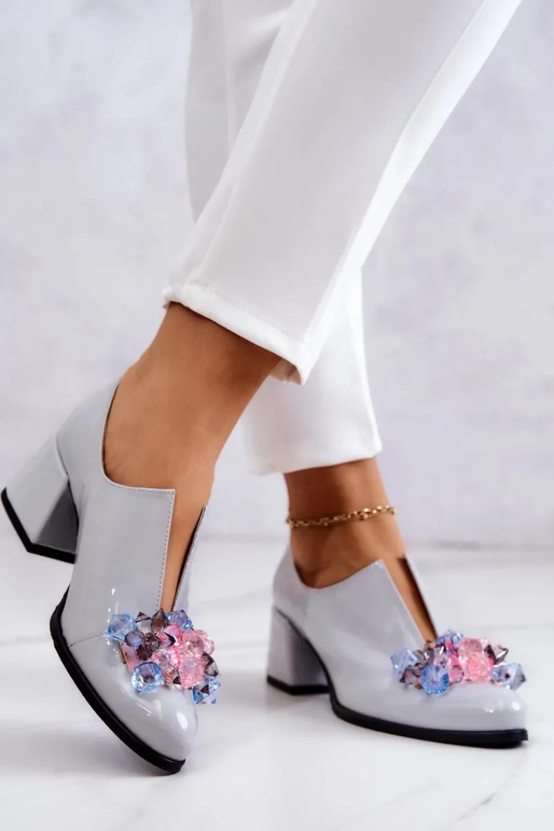 Półbuty Lakierowane|Półbuty Skórzane>Boto Lakierowane Skórzane Półbuty Gładkie Z Ozdobą Szare Delaver