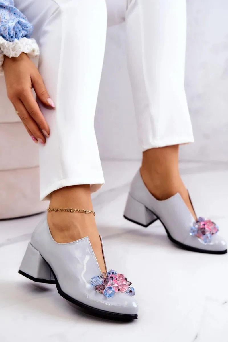 Półbuty Lakierowane|Półbuty Skórzane>Boto Lakierowane Skórzane Półbuty Gładkie Z Ozdobą Szare Delaver