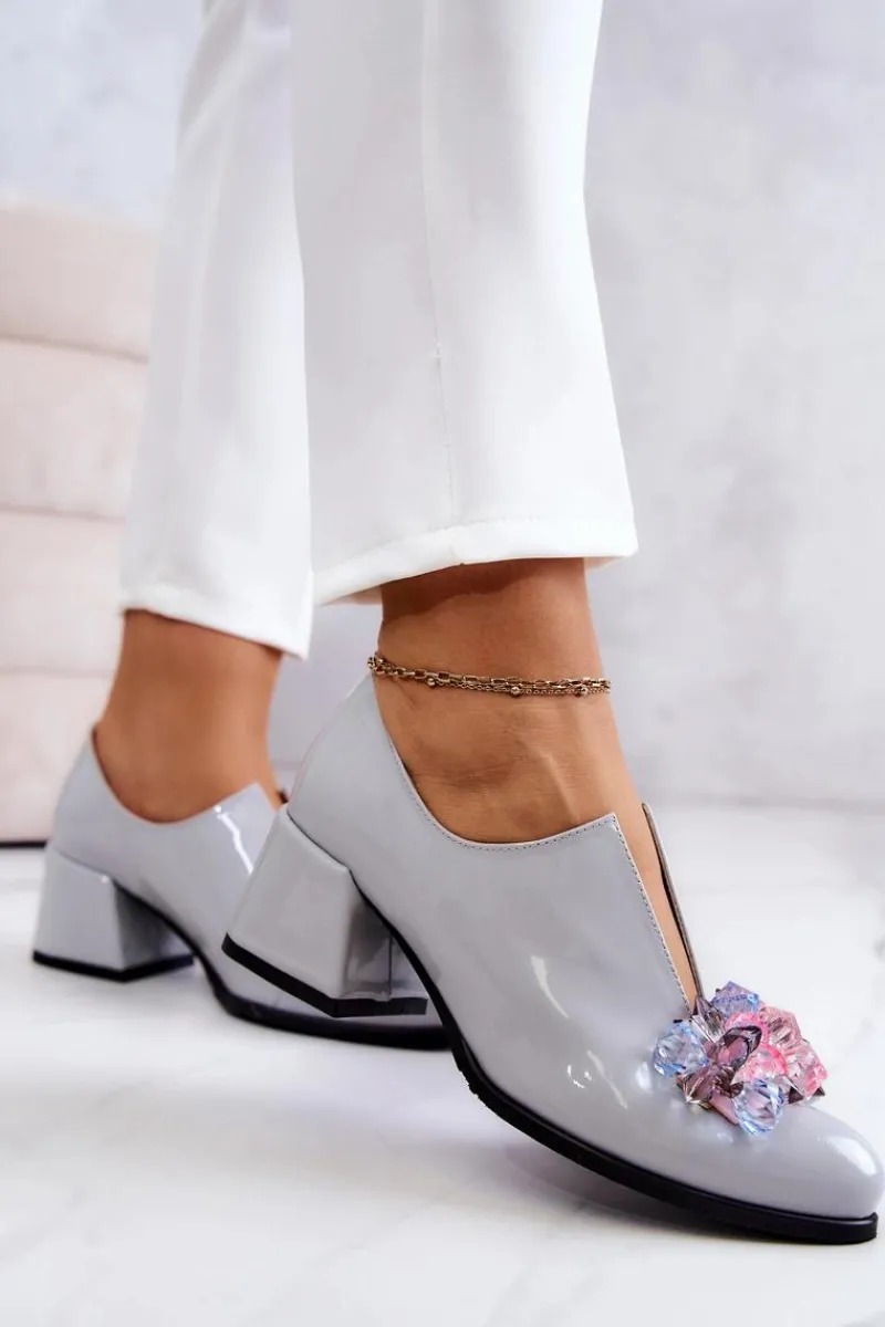 Półbuty Lakierowane|Półbuty Skórzane>Boto Lakierowane Skórzane Półbuty Gładkie Z Ozdobą Szare Delaver