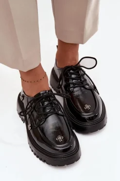 Sale Lakierowane Skórzane Półbuty Damskie Z Przypinkami 57C0333 Czarne Damskie Półbuty Lakierowane|Półbuty Skórzane