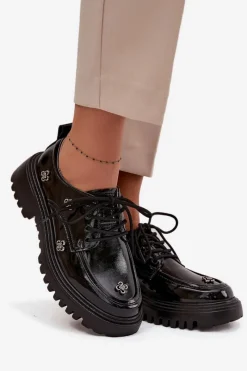 Sale Lakierowane Skórzane Półbuty Damskie Z Przypinkami 57C0333 Czarne Damskie Półbuty Lakierowane|Półbuty Skórzane